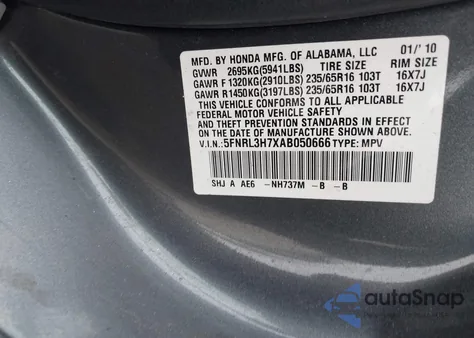2010 Honda Odyssey Ex-L from USA, damaged, VIN 5FNRL3H7XAB050666